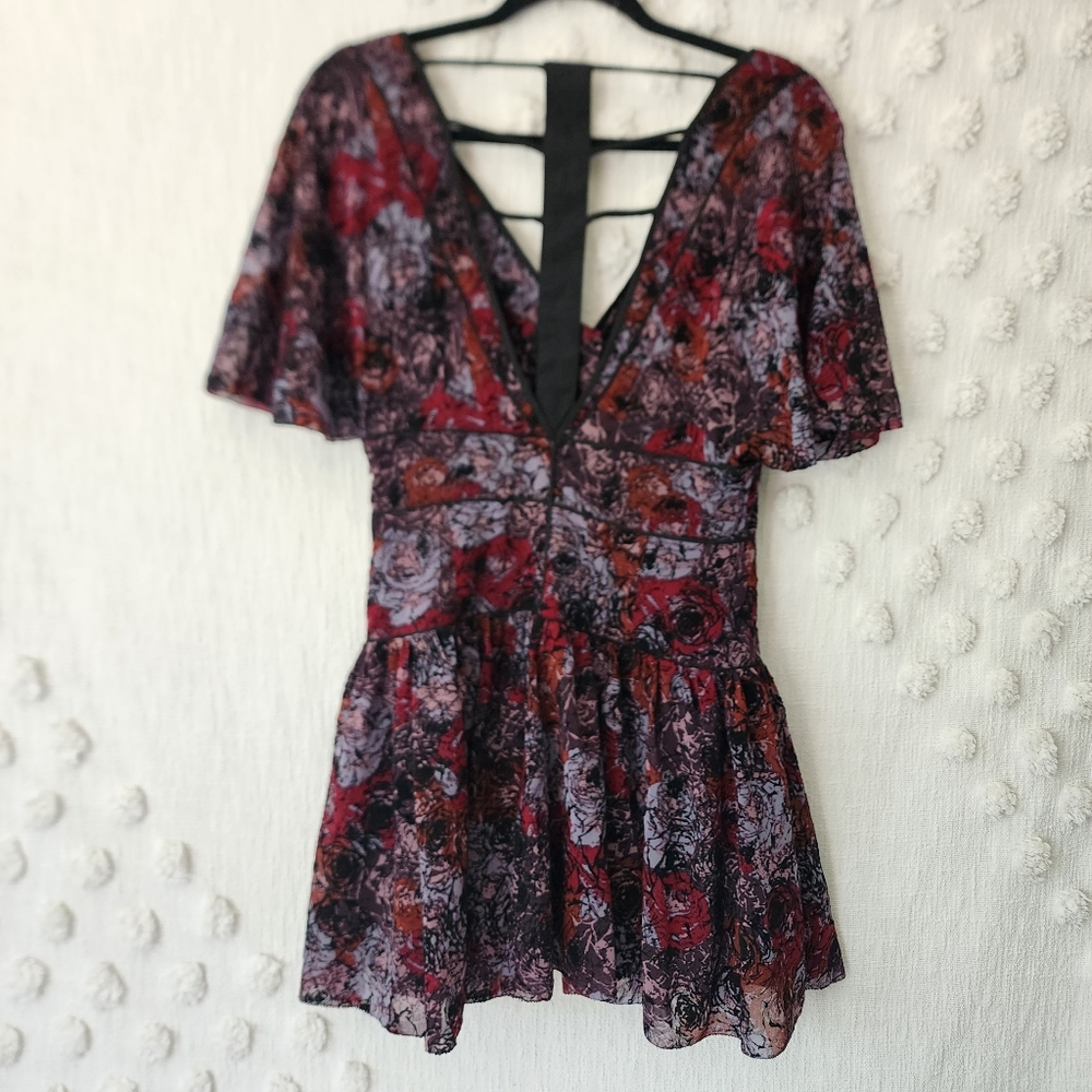 Free People Red and Black Floral Mini Dress - Picture 4 of 11
